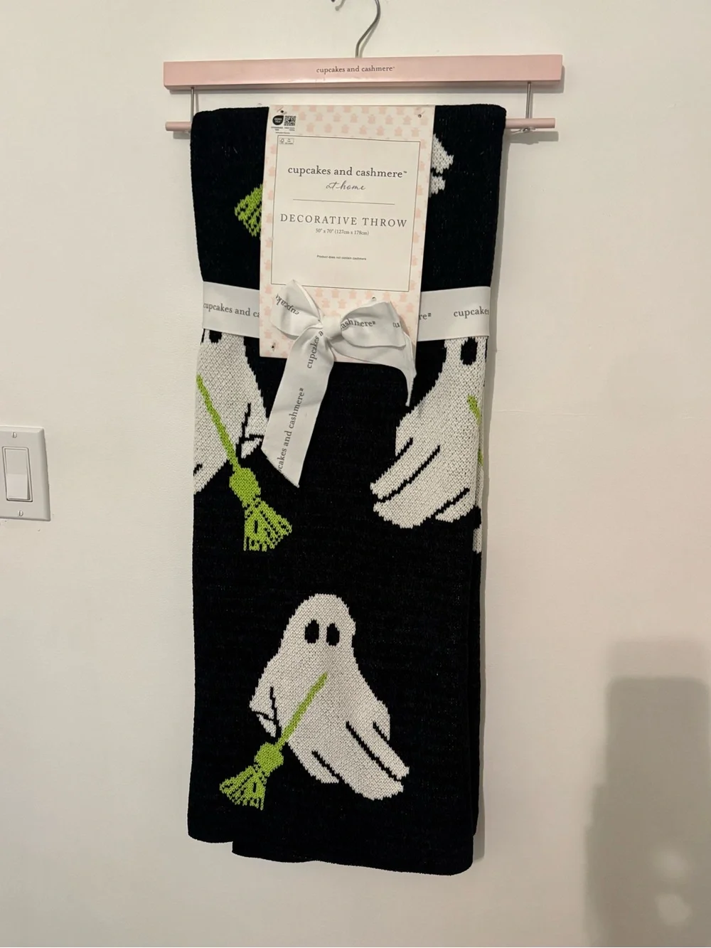 cupcakes & cashmere Black White and Green Ghost Decorative Throw